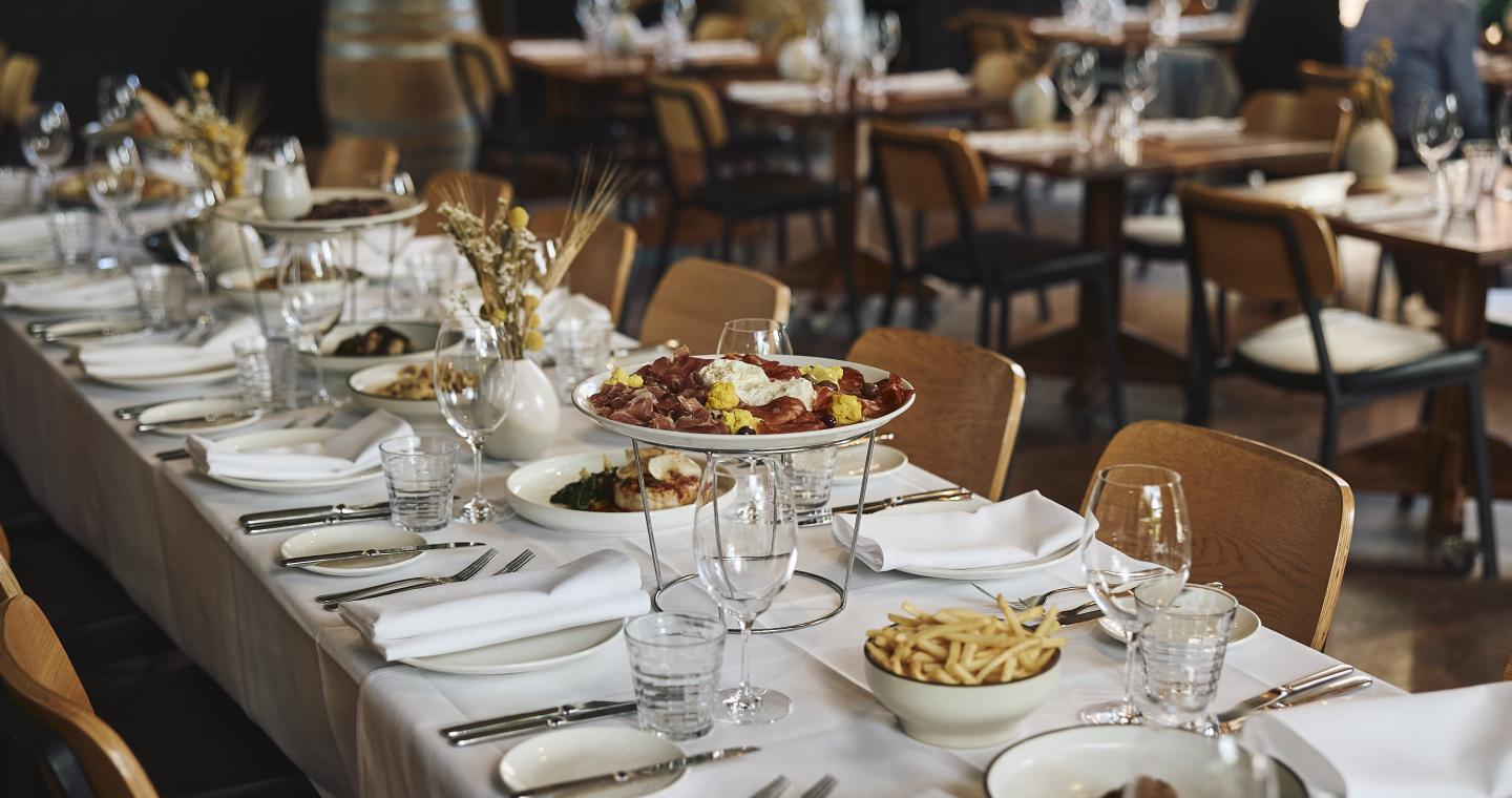long table set with food