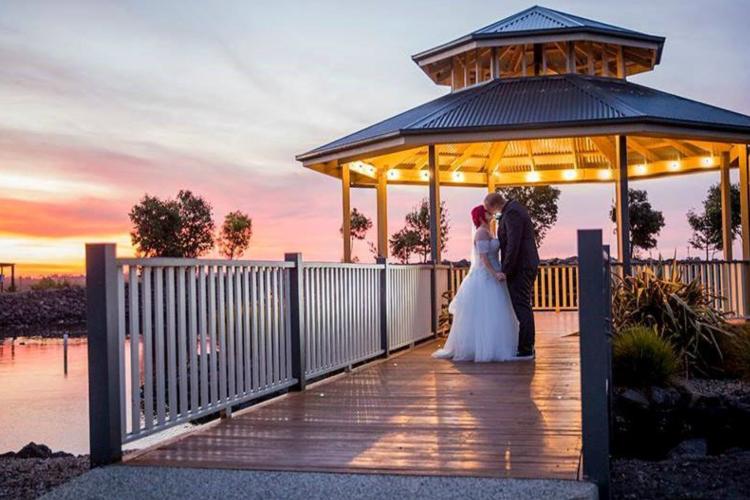 wedding at gazebo at sunset