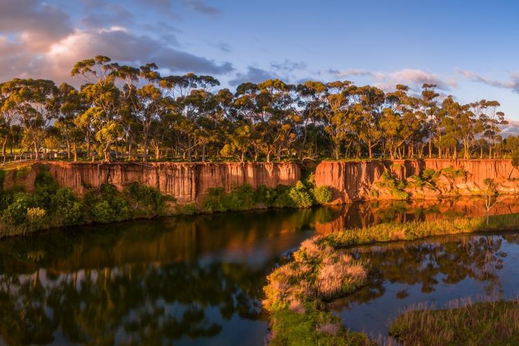 sunset over K Road Cliffs and Werribee River