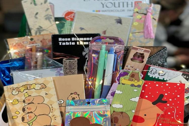 cards and stationary in a hamper