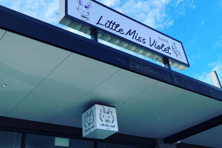 Little Miss Violet signage outside cafe