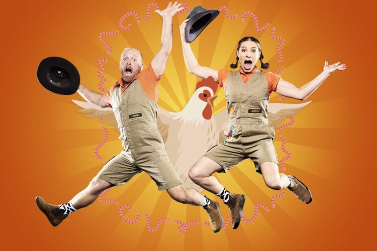 a man and a woman jumping up into the air