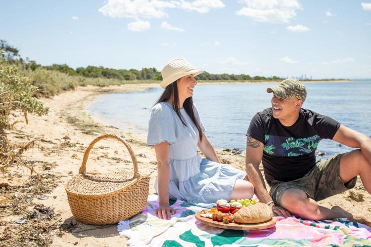 Couple picnic Point Cook Coastal Park beach